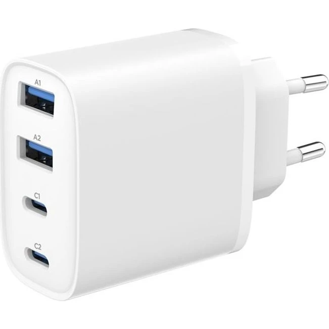 Gembird 40W GaN USB-vægoplader med 4 porte, hvid