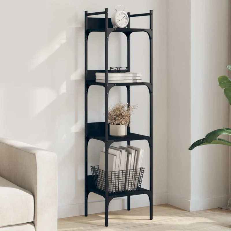Bogreol 4 hylder 35x30x138,5 cm - Sort konstrueret træ