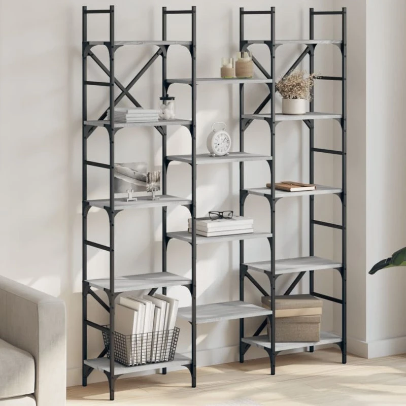 Bogreol 127,5x28,5x172,5 cm - Grå Sonoma-eg