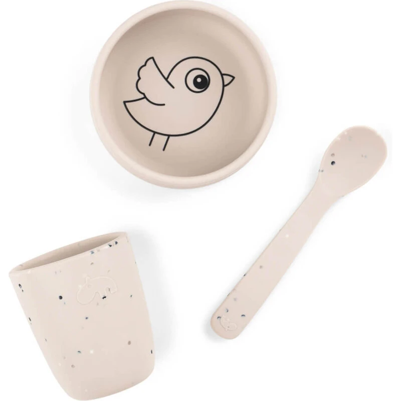 Done by Deer Birdee silikone spisesæt, sand - 3 dele