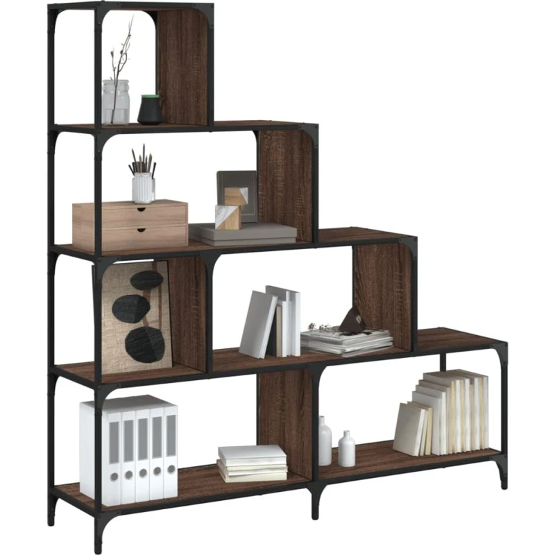 Bogreol 4 trin 139x33,5x149 cm – brun eg & stål