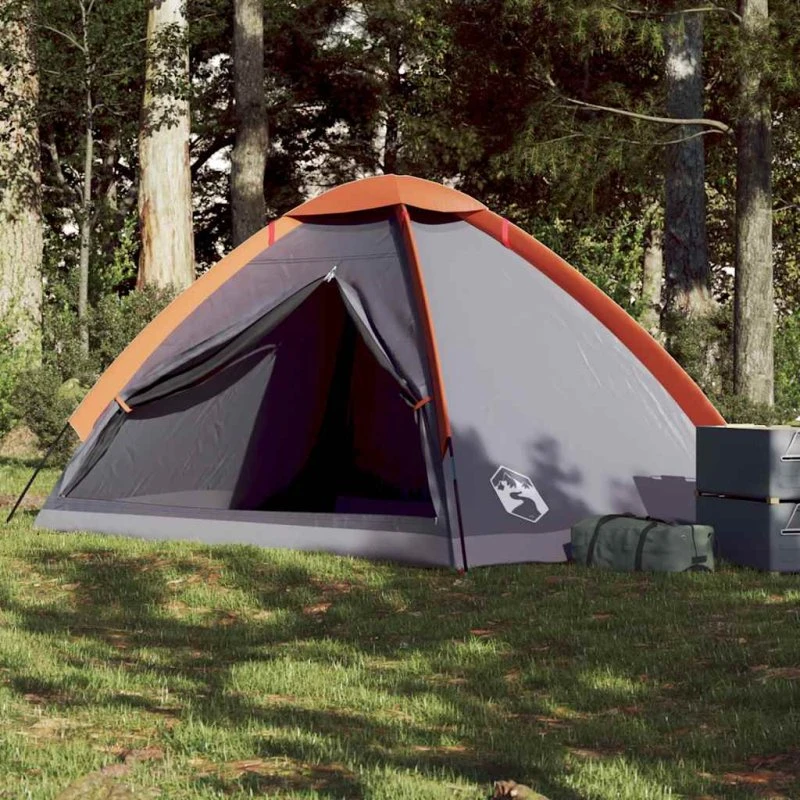 Vandtæt 4-personers campingtelt grå og orange