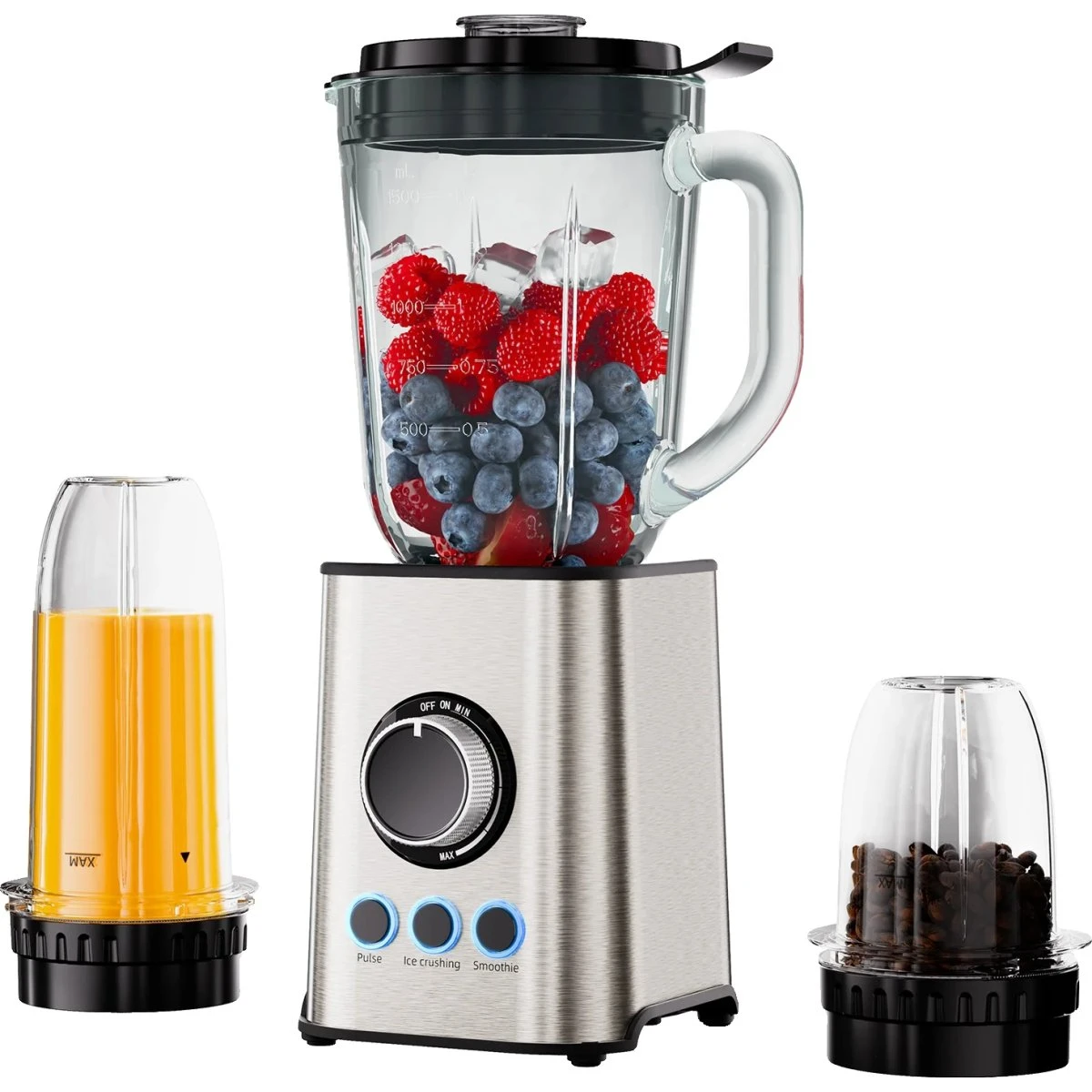 TB003 Smoothie Blender, 1300W motor med 6 glasbeholdere