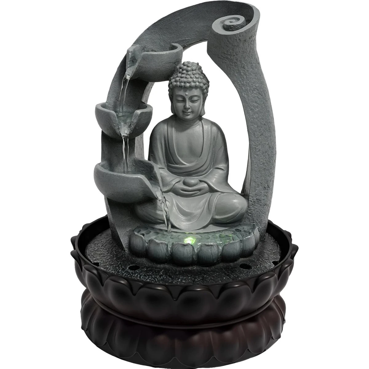 Buddha Fontæne med LED-belysning, Grå