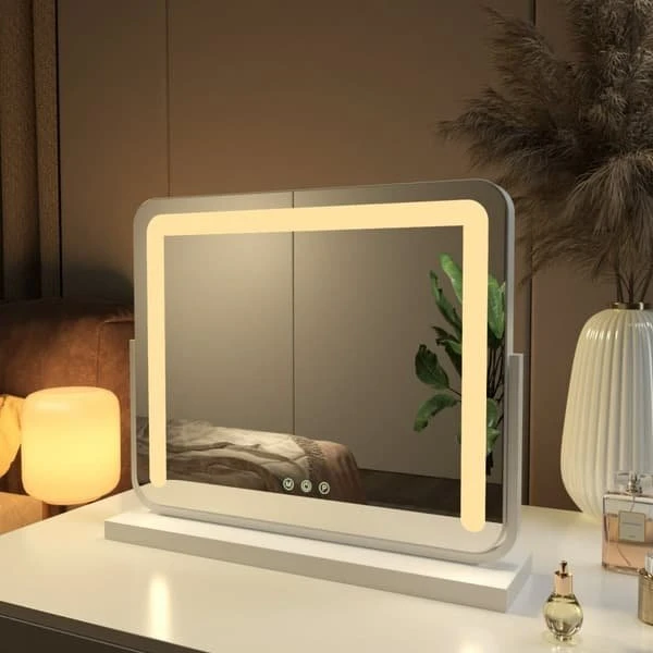 EMKE Hollywood Makeupspejl 50x42cm - Dæmpbar LED, Hvid