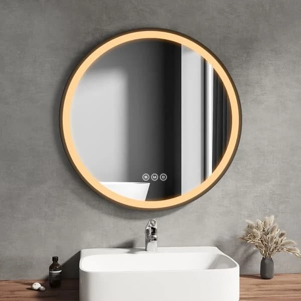 EMKE Rundt LED-spejl 80 cm – Anti-dug, 3 lysfarver & dæmpbar