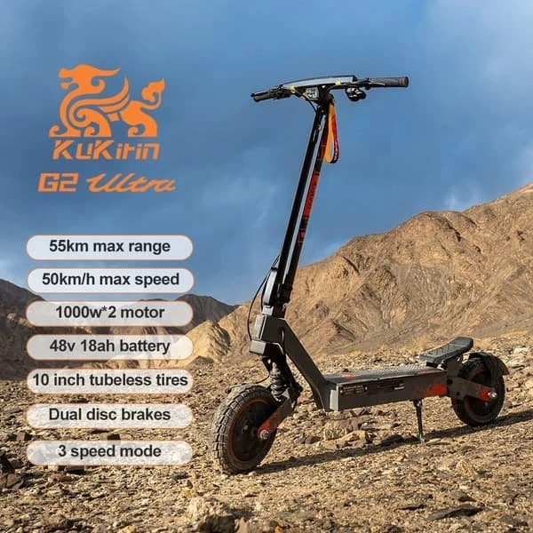 KuKirin G2 Ultra Elektrisk Scooter - 2x1000W, 18Ah, 10" dæk