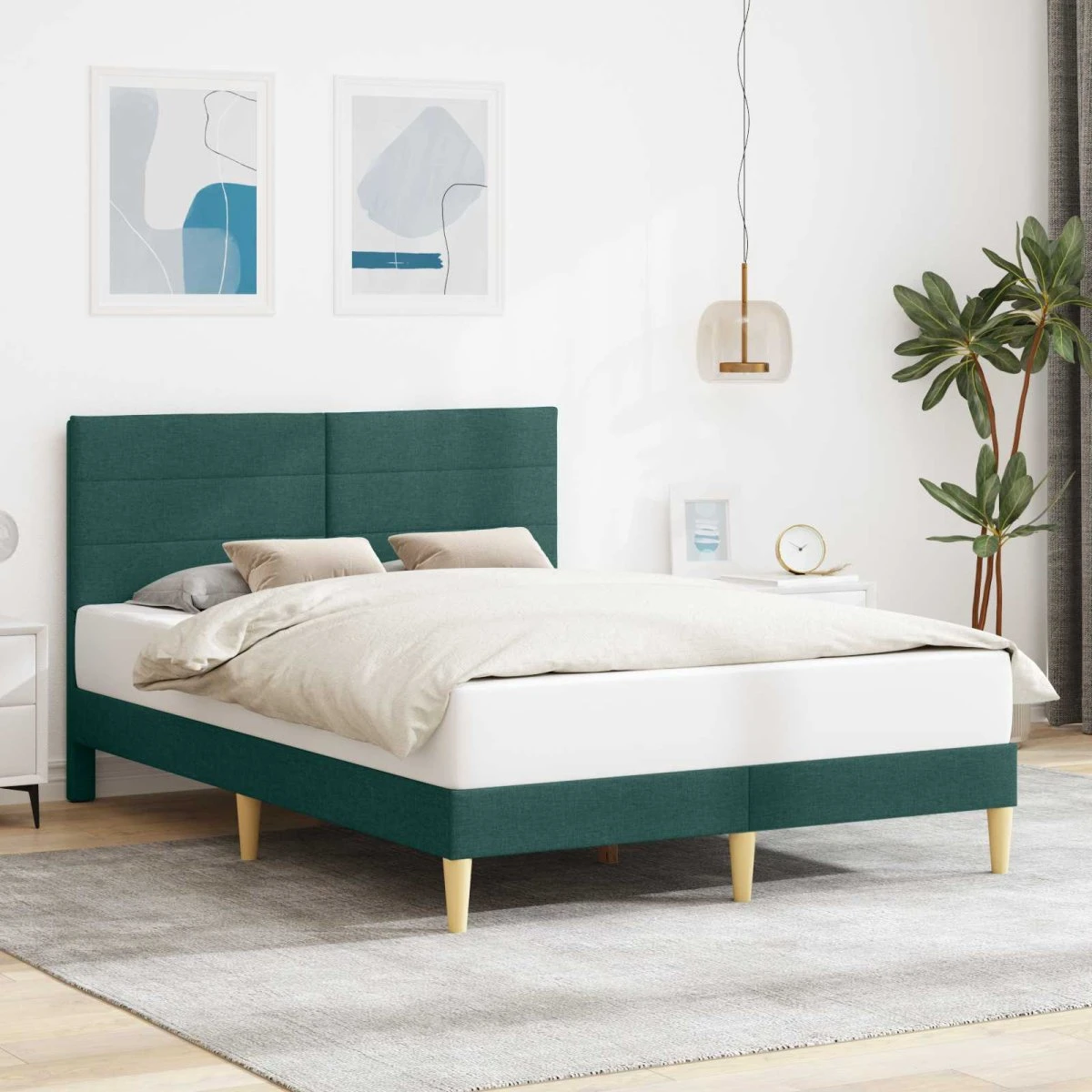 vidaXL Sengestel med hovedgærde Mørkegrøn 120 x 190 cm Stof