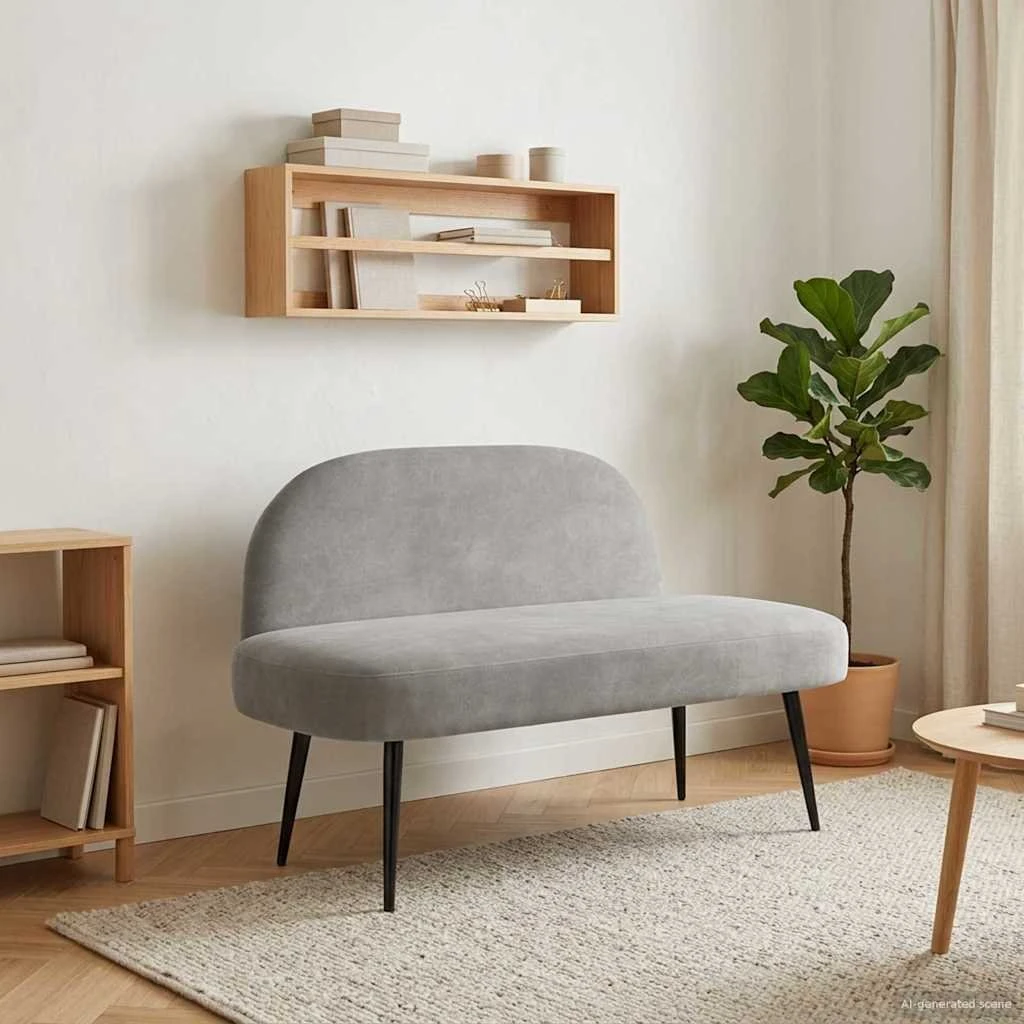 vidaXL Polstret bænk med ryg i fløjl, lysegrå, 110x60x76 cm