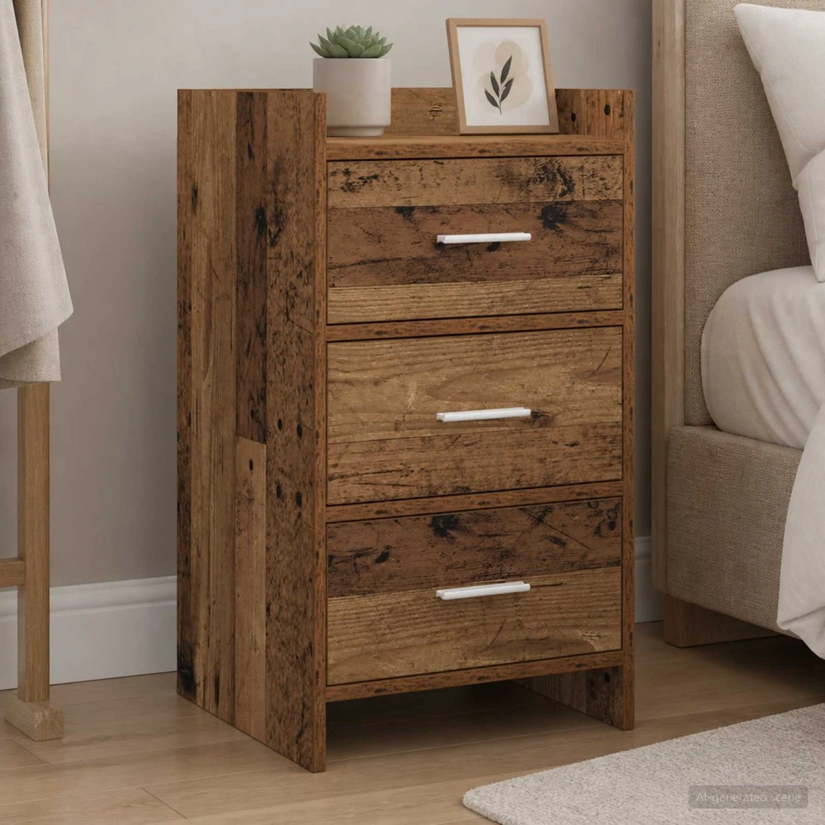vidaXL Sengebord Gammelt Træ 40x36x70 cm med 3 skuffer