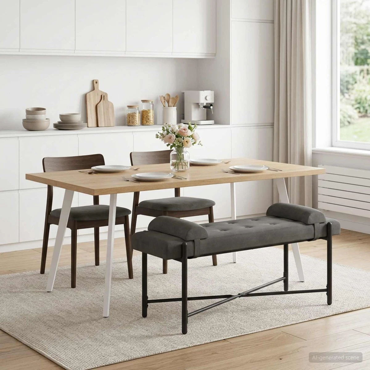 vidaXL Knappet bænk med puder, Mørkegrå Fløjl, 110 x 40 x 46 cm