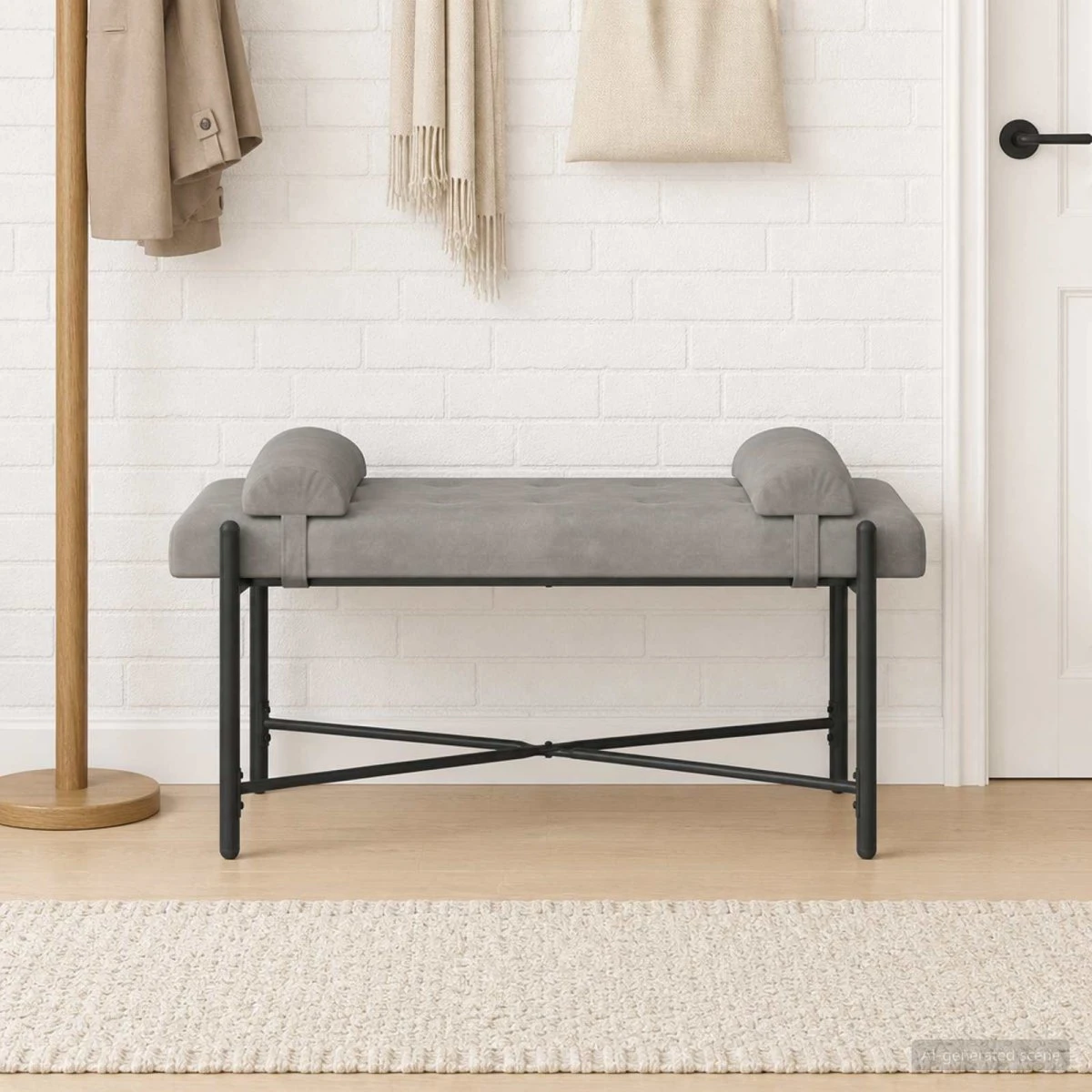 vidaXL Knappet fløjlslænk med puder, lysegrå, 110x40x46 cm