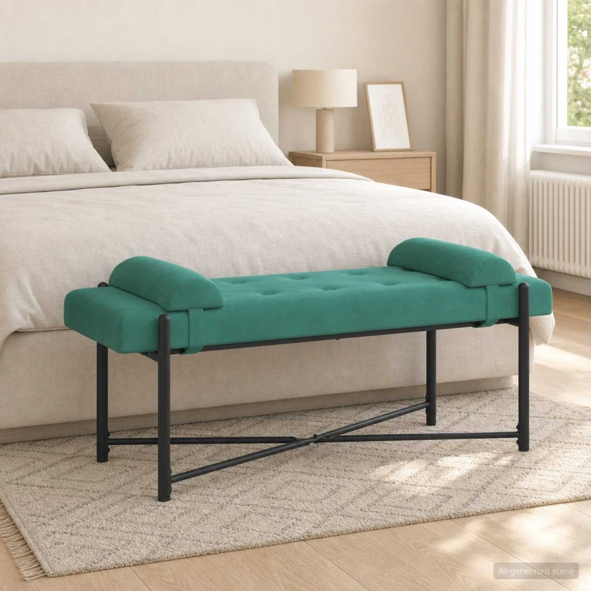 vidaXL Knappet bænk i fløjl med puder, Turkis, 110 x 40 x 46 cm
