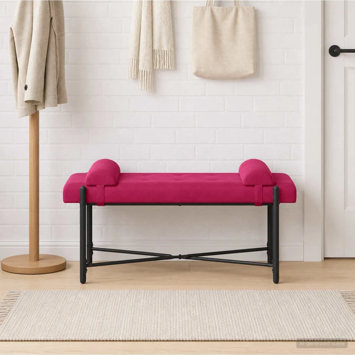 vidaXL Knappet bænk i vinrød fløjl, 110 x 40 x 46 cm