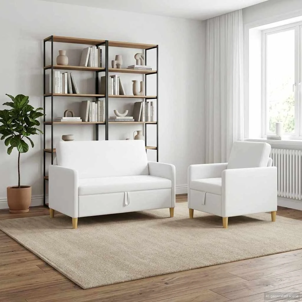 vidaXL Sofa sæt med opbevaring, 2 dele, Hvid Polyester