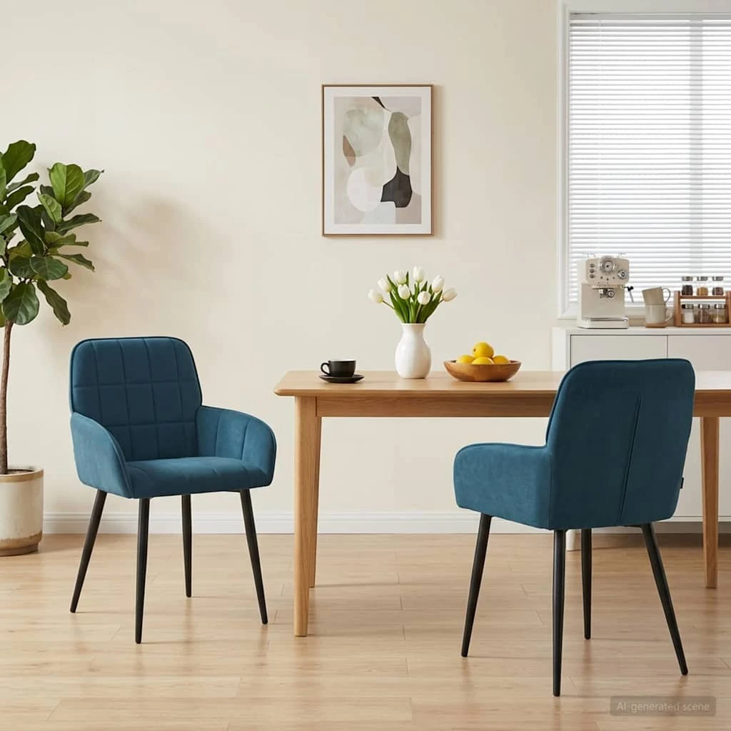 vidaXL Spisestole 2 stk. Blå Fløjl 56.5 x 50 x 85 cm