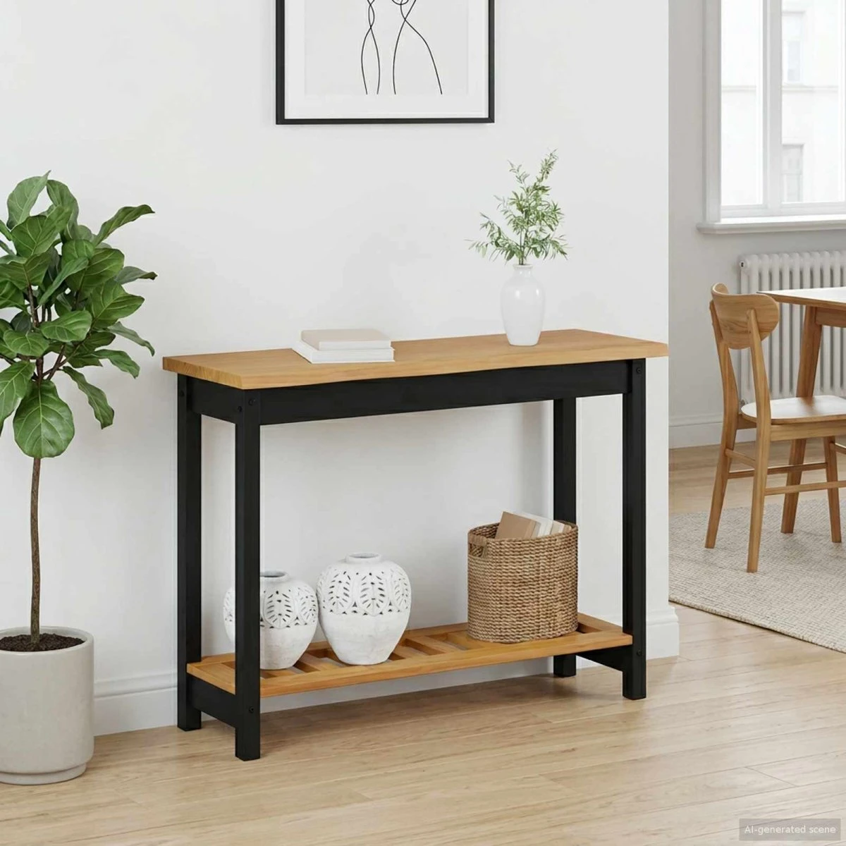 VidaXL EKAI Konsolbord Sort i Massivt Fyrretræ - 112x35x76 cm