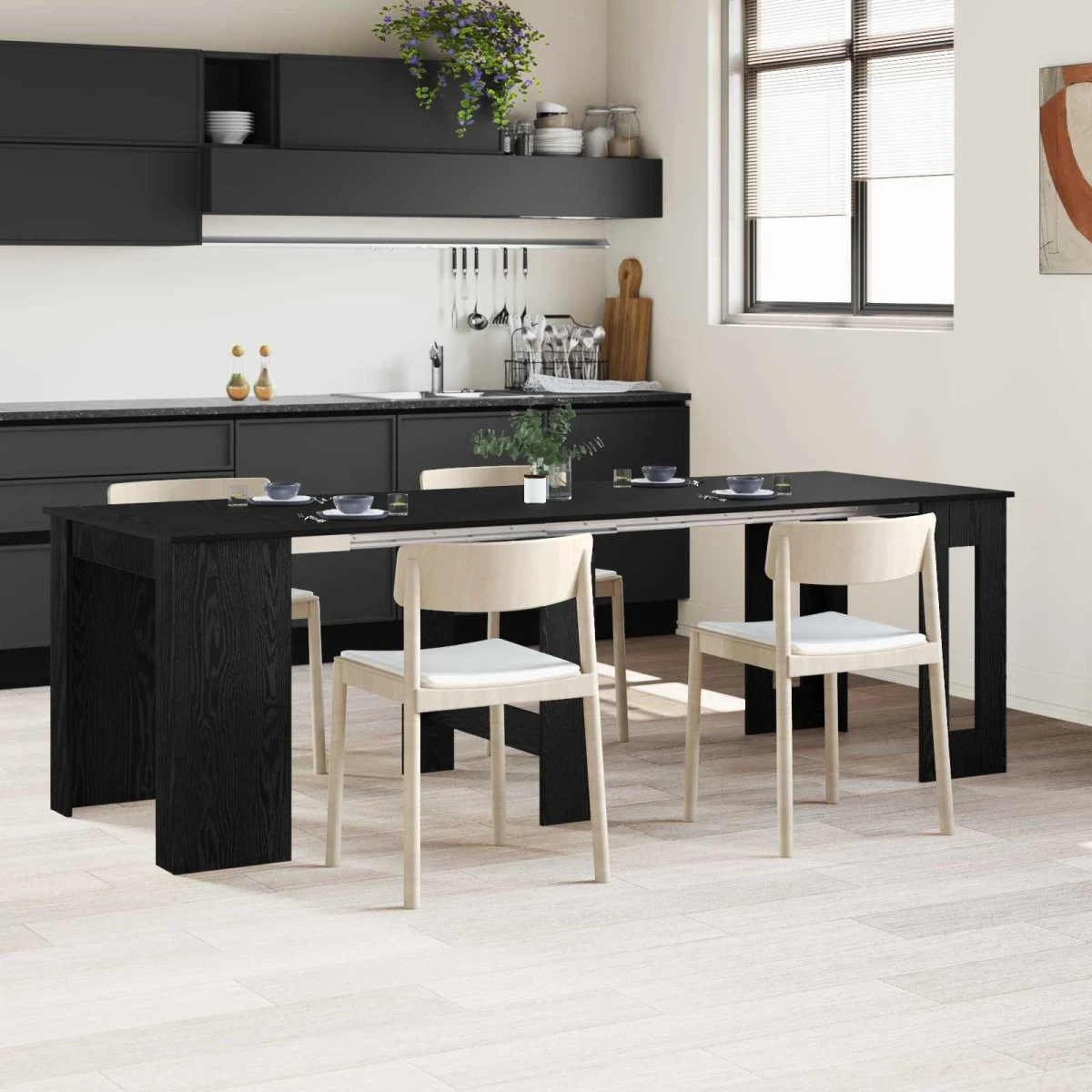 vidaXL Spisebord 240 x 85 cm - Sort eg - Udtrækkeligt