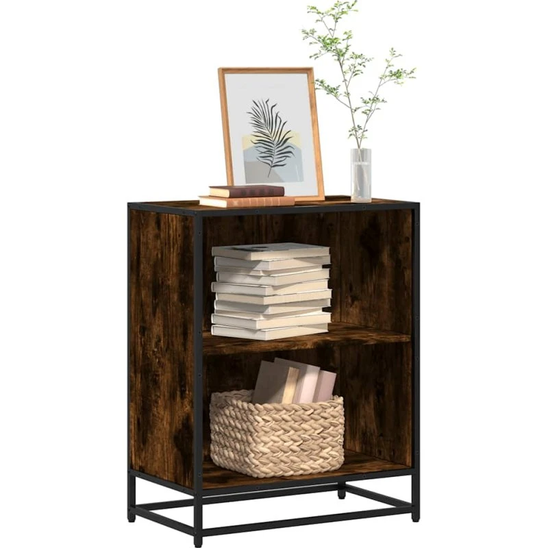 Bogreol 60x35x76 cm i røget egetræ med metalstel