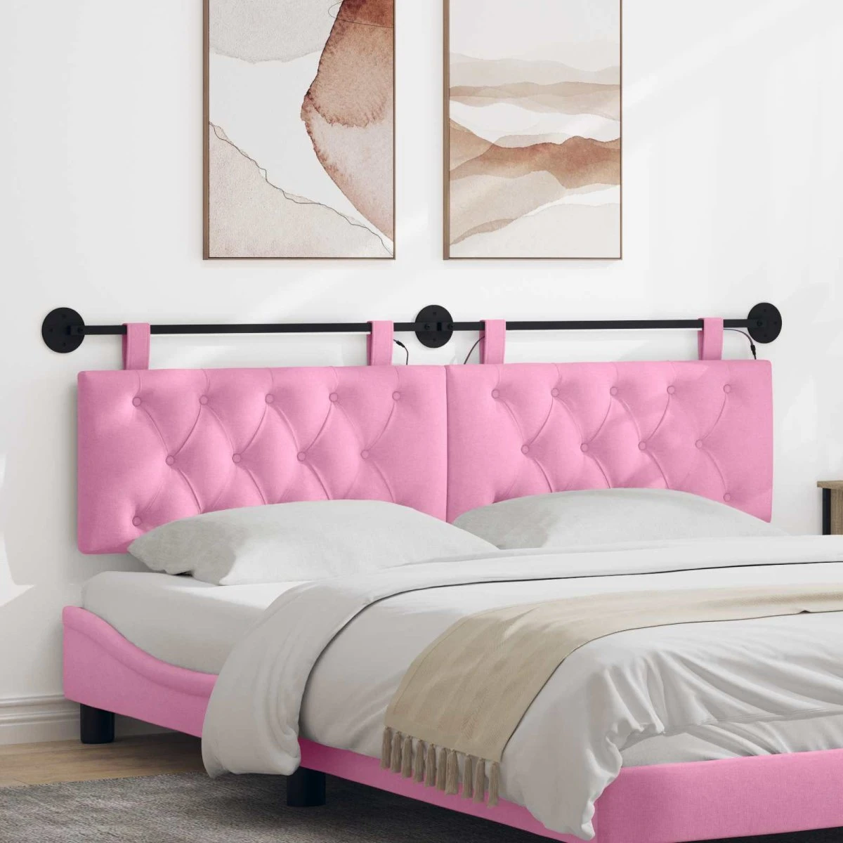 vidaXL Hængende sengegavl med LED-lys, Lyserød, 190 x 55 cm