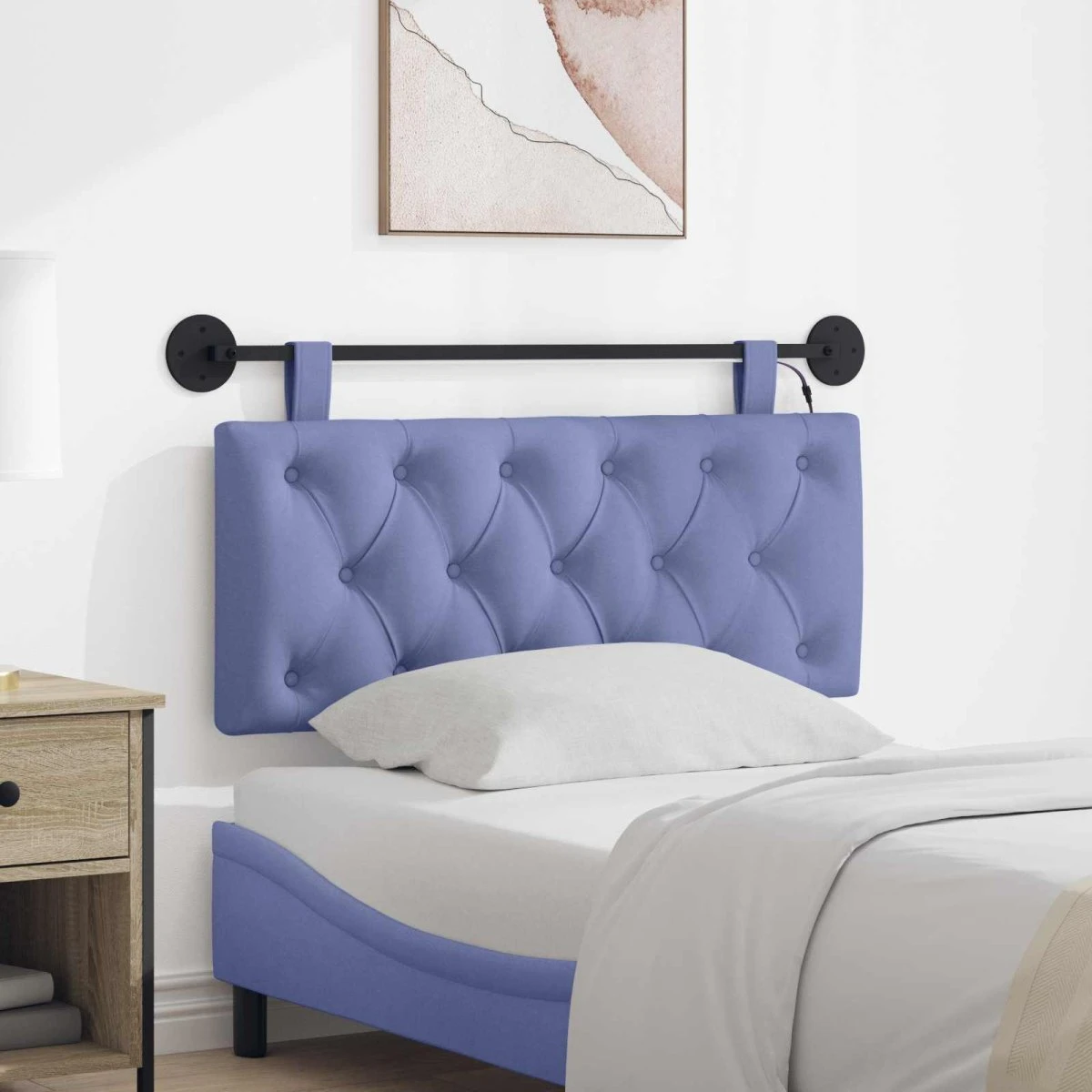 vidaXL Hængende sengegavl med LED-lys, Jeans blå, 110 x 55 cm