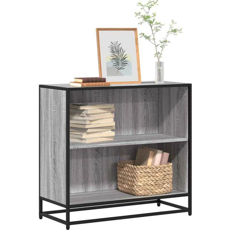 Bogreol 80,5x35x76 cm - Grå Sonoma Eg, metalstel