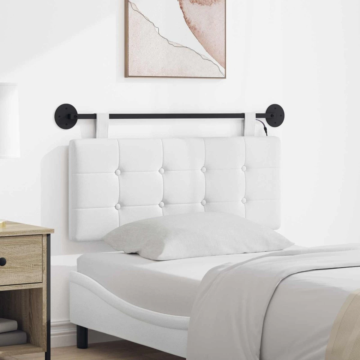 vidaXL Hængende Sengegavl med LED-lys, Hvid Stof, 110 x 55 cm