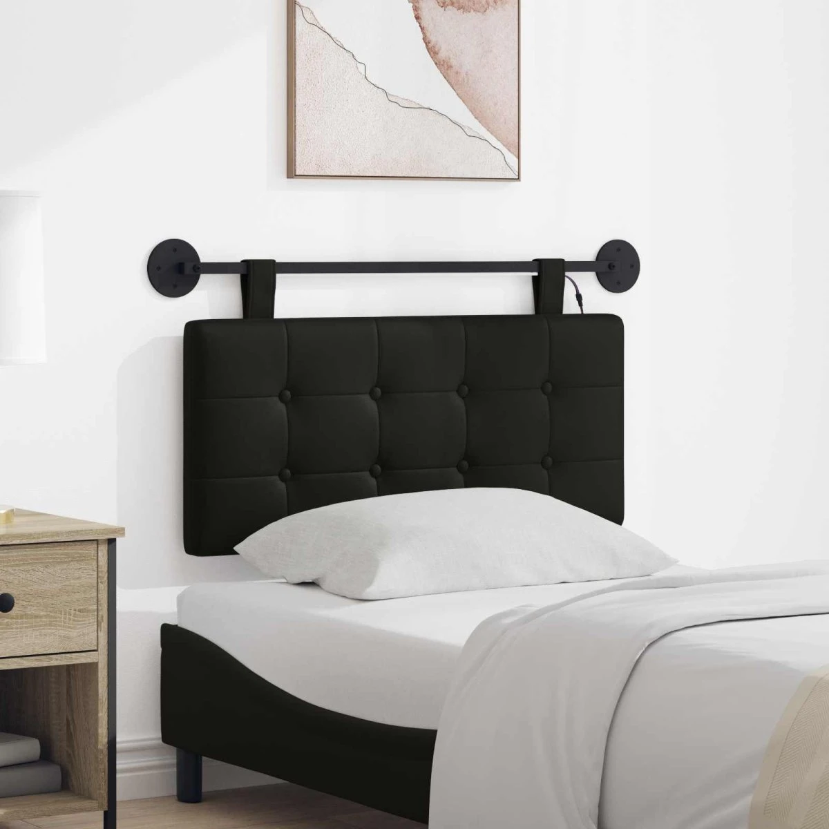 vidaXL Hængende sengegavl med LED-lys i sort kunstlæder, 100x55 cm