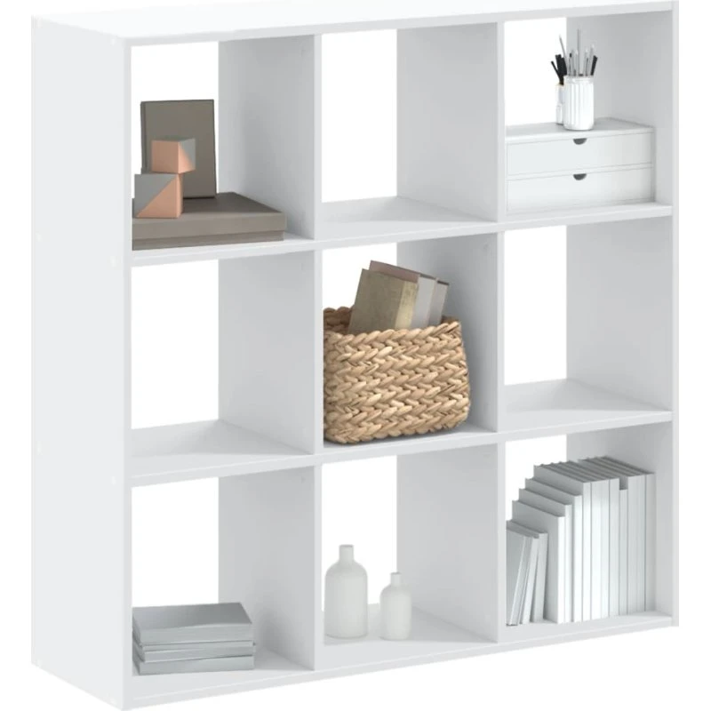 Hvid bogreol i konstrueret træ 102x32x102 cm (9 rum)