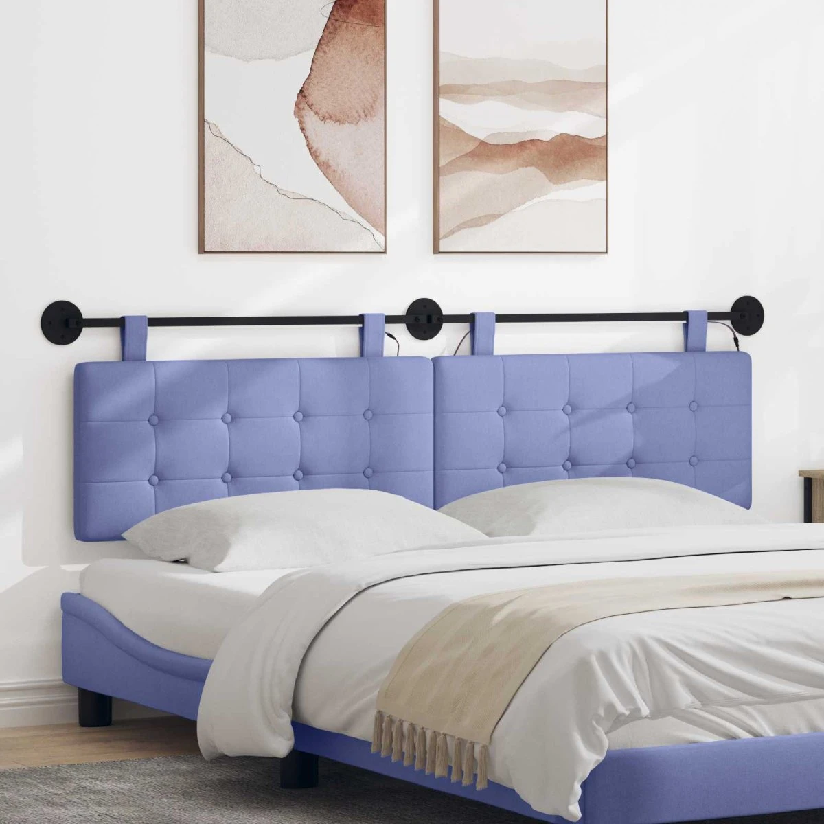 vidaXL Hængende sengegavl med LED-lys i jeansblåt stof, 190x55x5 cm