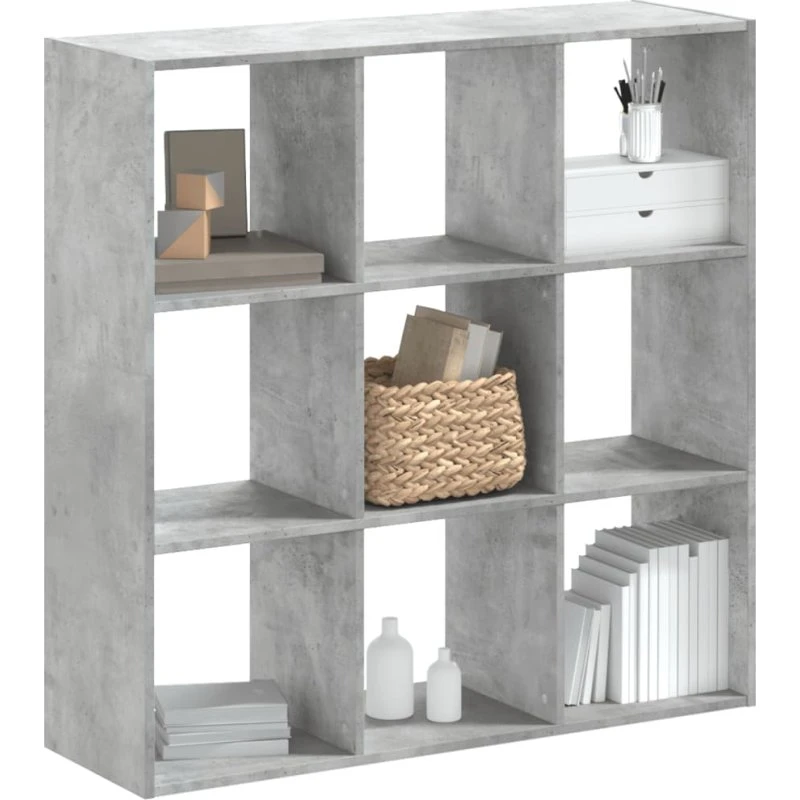 Bogreol 9 rum 102x32x102 cm - konstrueret træ, betongrå