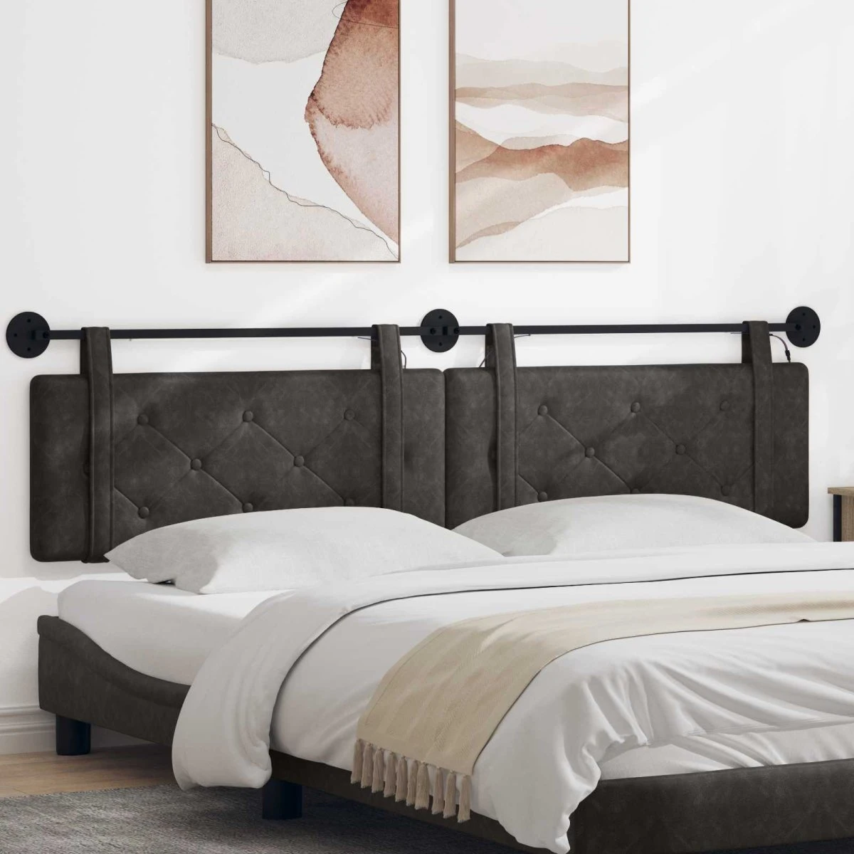 vidaXL Hængende sengegavl i sort antik PU - 210 x 55 cm