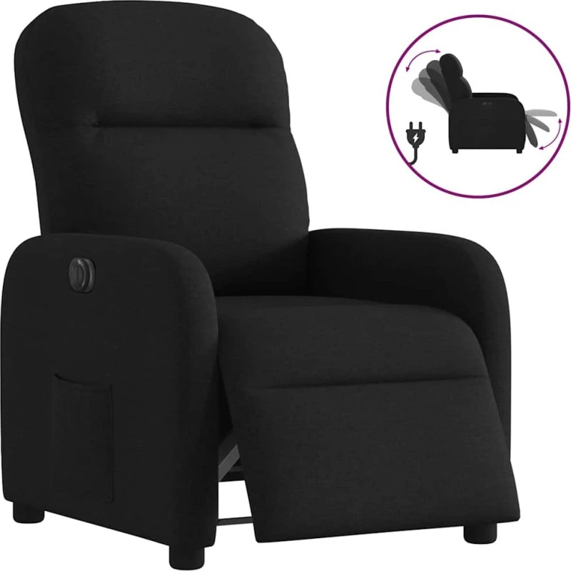 Eldrevet lænestol i sort stof - elektrisk recliner