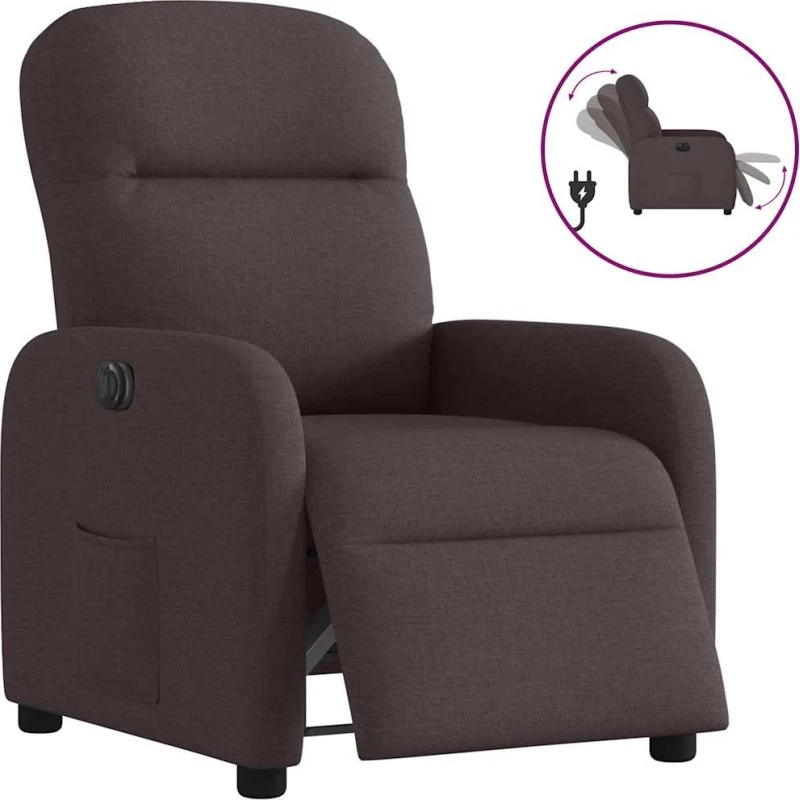 Eldrevet lænestol i mørkebrun stof — elektrisk recliner