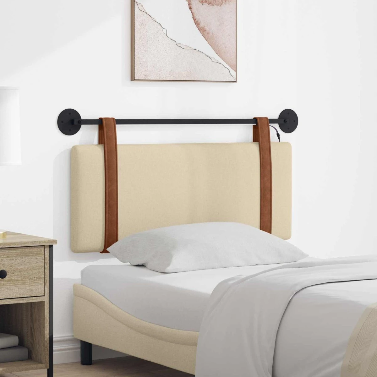 vidaXL Hængende Sengegavl med LED-lys, Cremefarvet Antik PU, 110x55 cm