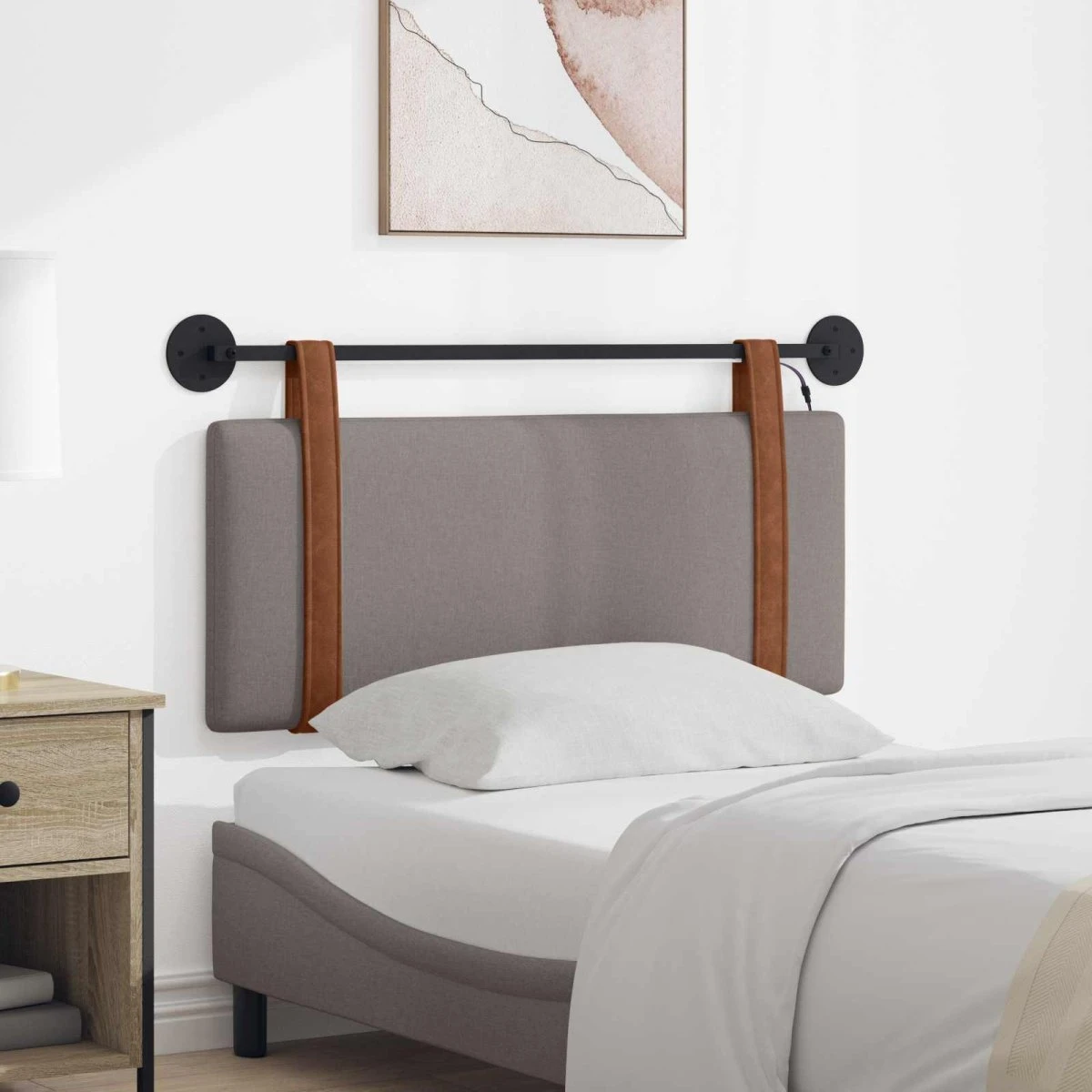 vidaXL Hængende Sengegavl med LED - Gråbrun Antik PU - 110x55 cm