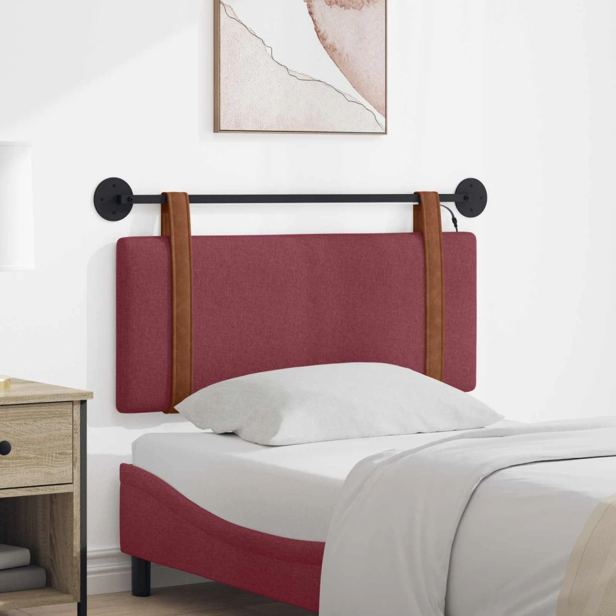 vidaXL Hængende sengegavl med LED-lys, Vinrød Antik PU, 110x55 cm