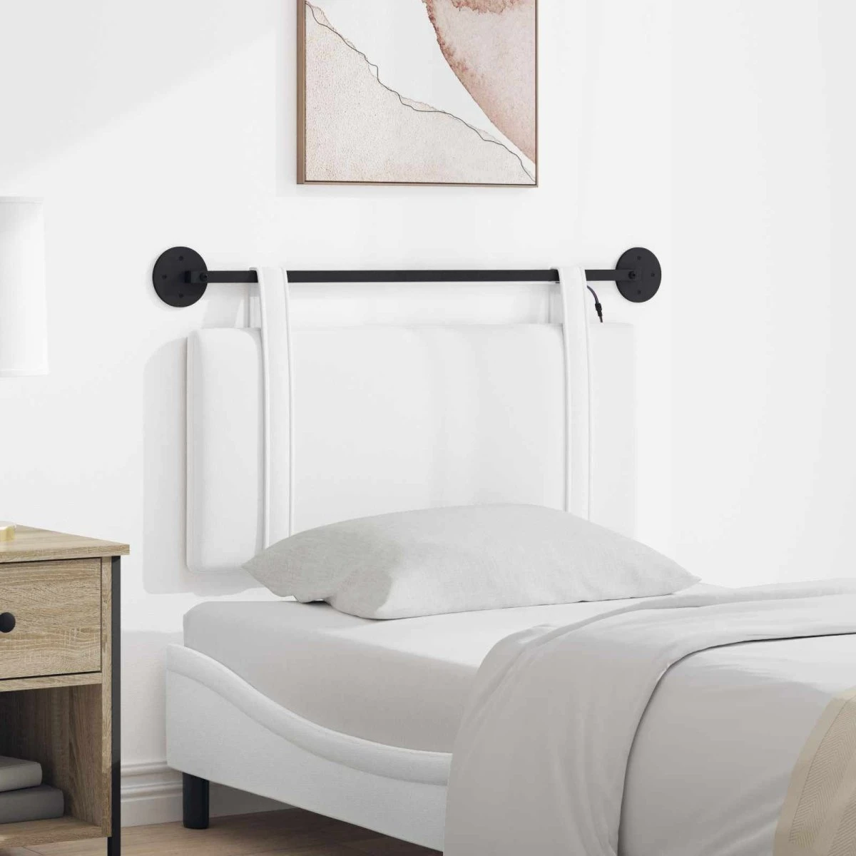 vidaXL Hængende sengegavl i hvidt stof med LED - 100 x 55 cm