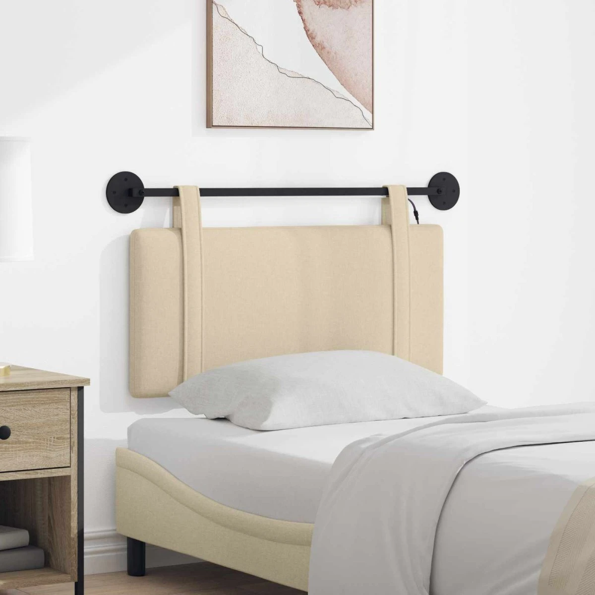 vidaXL Hængende sengegavl med LED, cremefarvet stof, 90 x 55 cm
