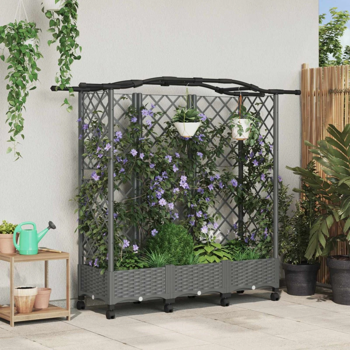 vidaXL Hævet havebed med espalier og tag, lysegrå, 163 x 40 x 129 cm