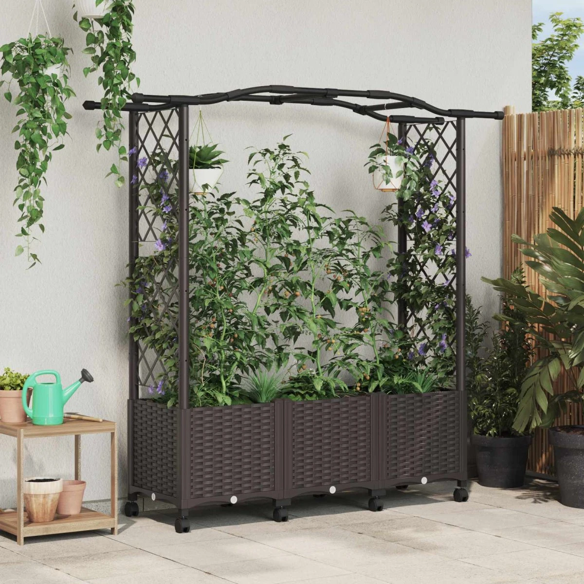 vidaXL Hævet havebed med espalier og tag, Brun, 164 x 40 x 144 cm