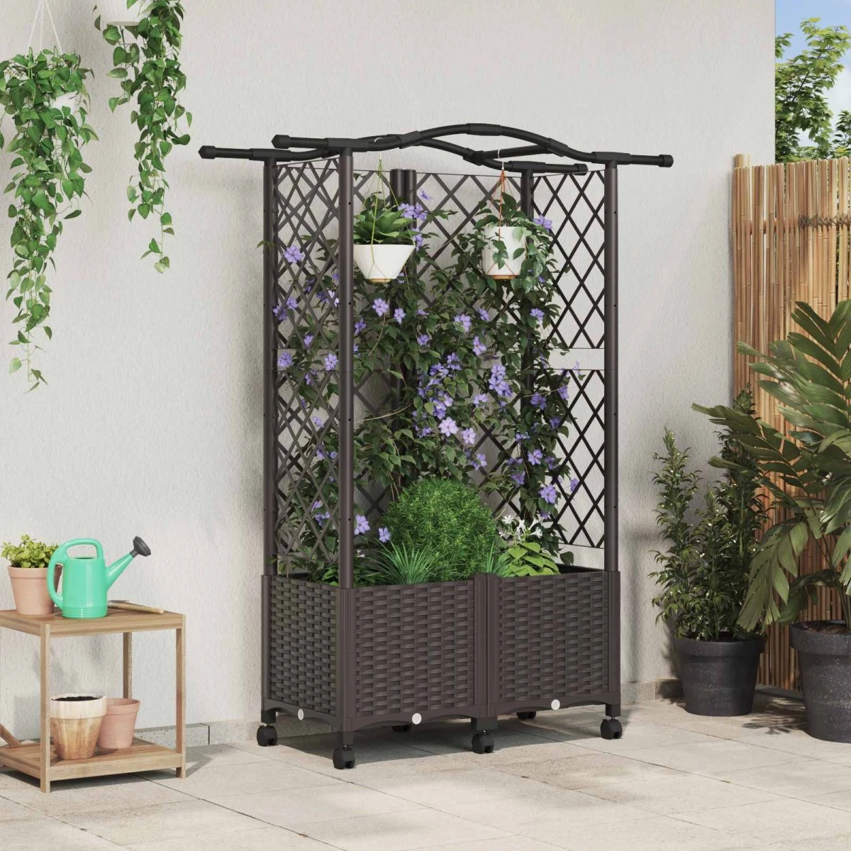 vidaXL Hævet havebed med espalier og tag, Brun, 122 x 40 x 144 cm