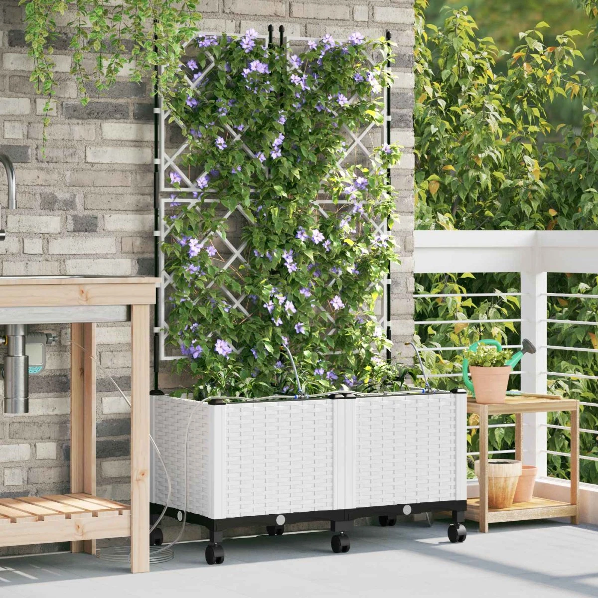 vidaXL Havekrukke med espalier og hjul, 2 stk. Hvid 80x40x148 cm