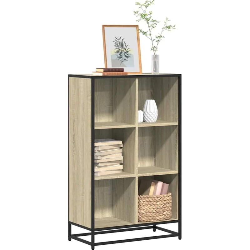 Bogskab 65,5x33x107,5 cm sonoma-eg med metalstel