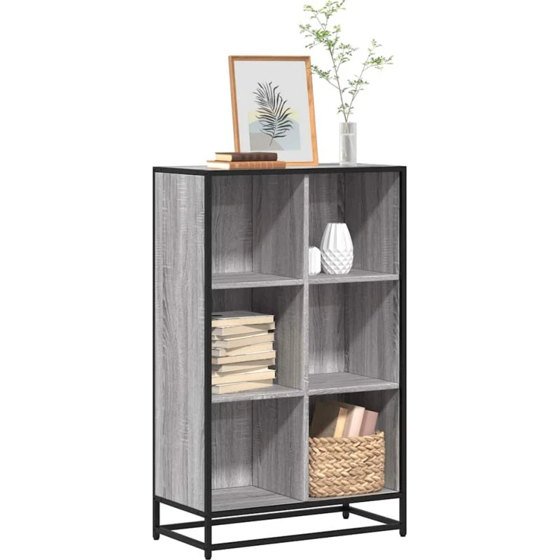 Bogreol 65,5x33x107,5 cm – Grå Sonoma-eg med metalstel