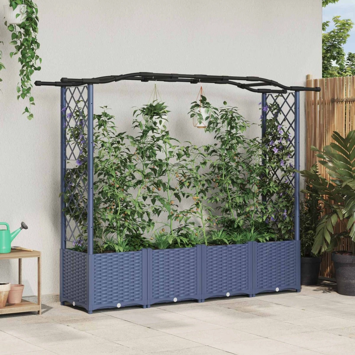 vidaXL Hævet havebed med espalier og tag, Grå, 204 x 40 x 138 cm