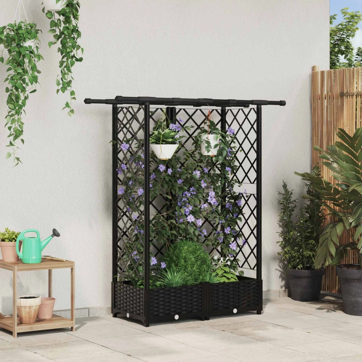 vidaXL Hævet havebed med espalier og tag, sort, 124 x 40 x 121 cm