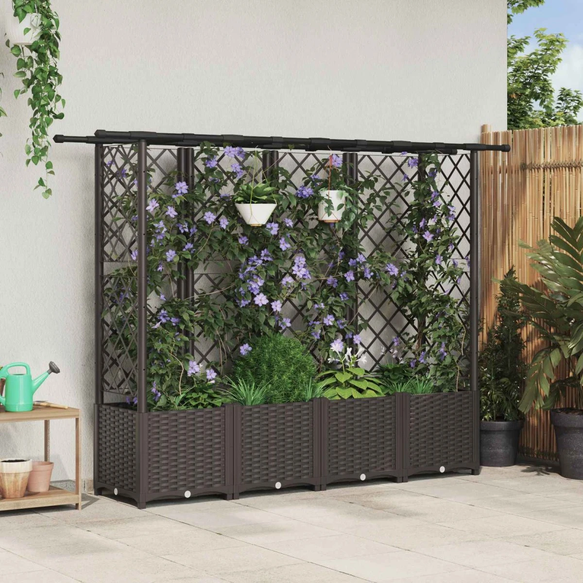 vidaXL Hævet havebed med espalier og tag, Brun, 202 x 40 x 136 cm