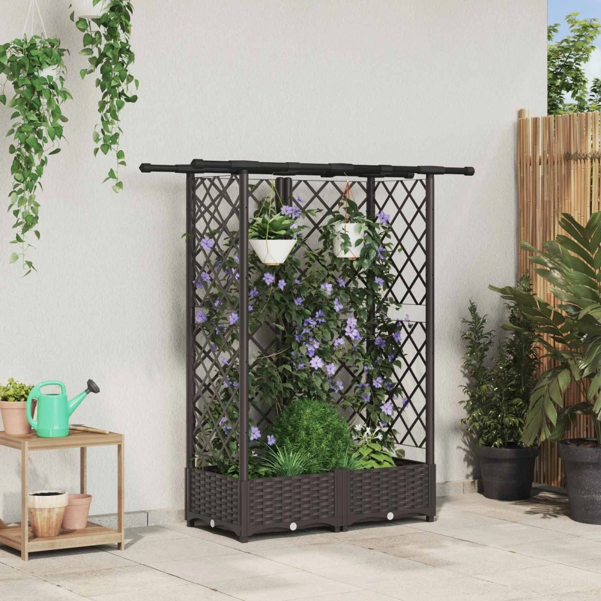 vidaXL Hævet havebed med espalier og tag, Brun, 124 x 40 x 121 cm