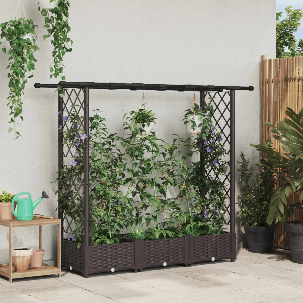 vidaXL Hævet havebed med espalier og tag, Brun, 164 x 40 x 121 cm